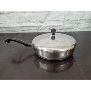 VTG Farberware 10" Frying Pan Skillet w Lid Stainless Steel USA Aluminum Clad